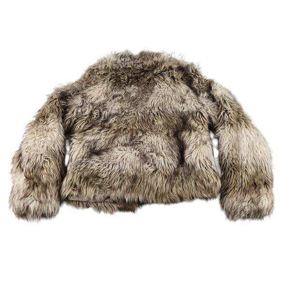 Faux Fur Bomber Coat Womens Medium Brown Fuzzy Fluffy Jacket Thick Preppy NWT - Picture 6 of 15